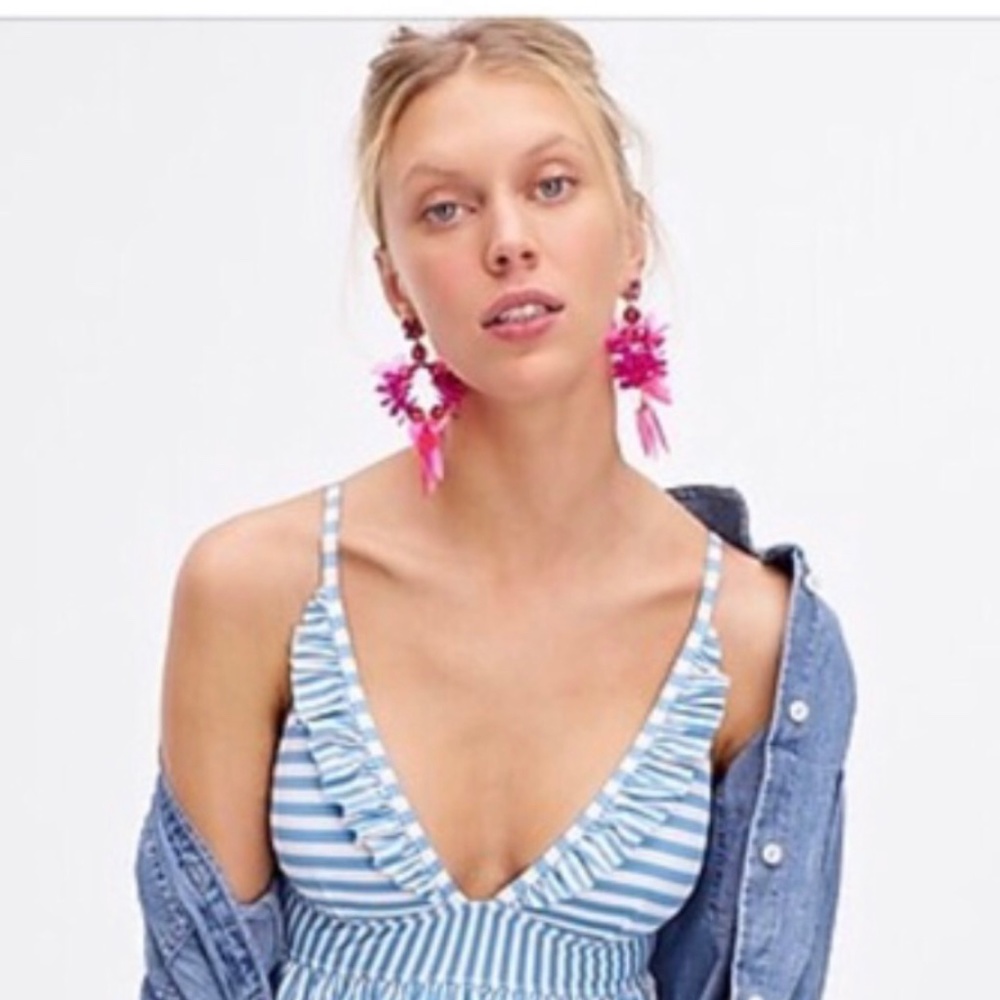 J Crew Ruffle Plunging Swimsuit in Mixed Stripe